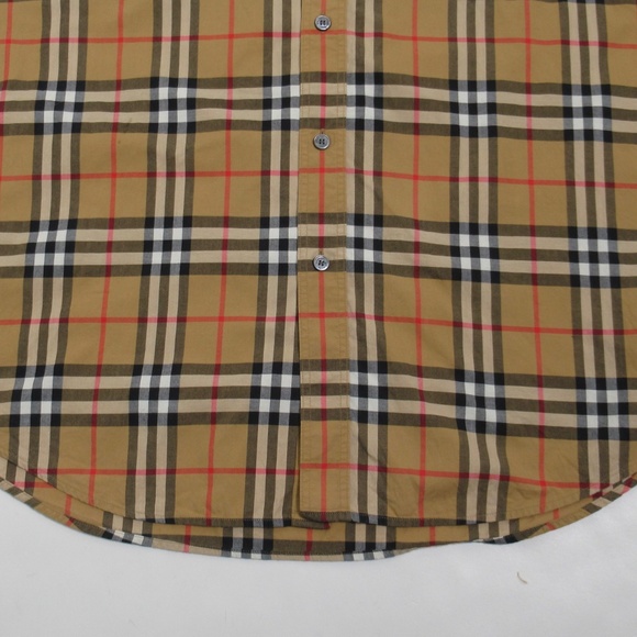 Burberry Men's Check Stretch Cotton Short Sleeve Shirt Archive Beige Size L - Picture 3 of 12